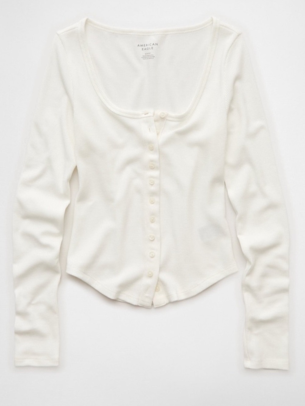 American Eagle Outfitters White Button-Front Long Sleeve Top